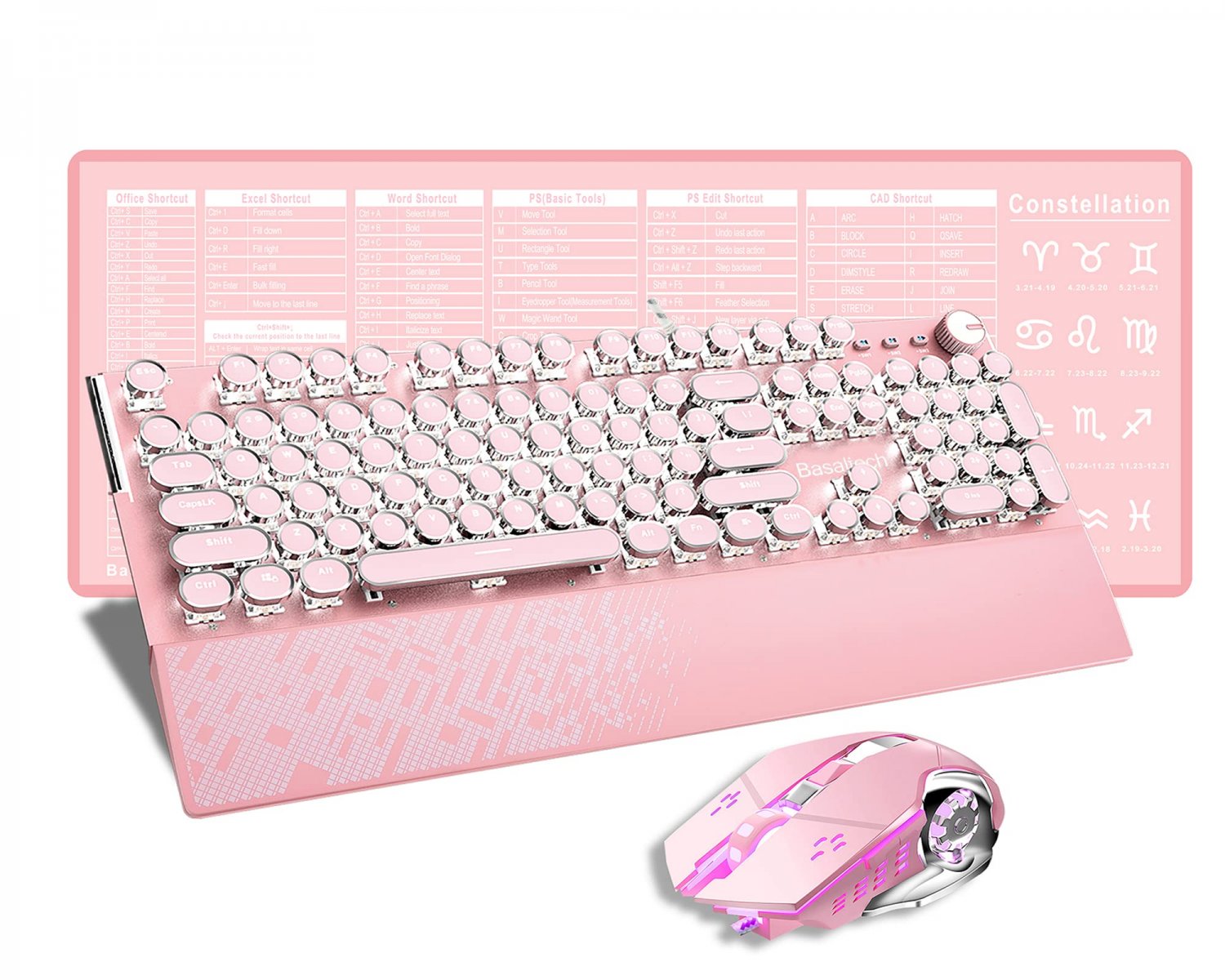 Basaltech Pink Gaming Keyboard with White LED Backlight,