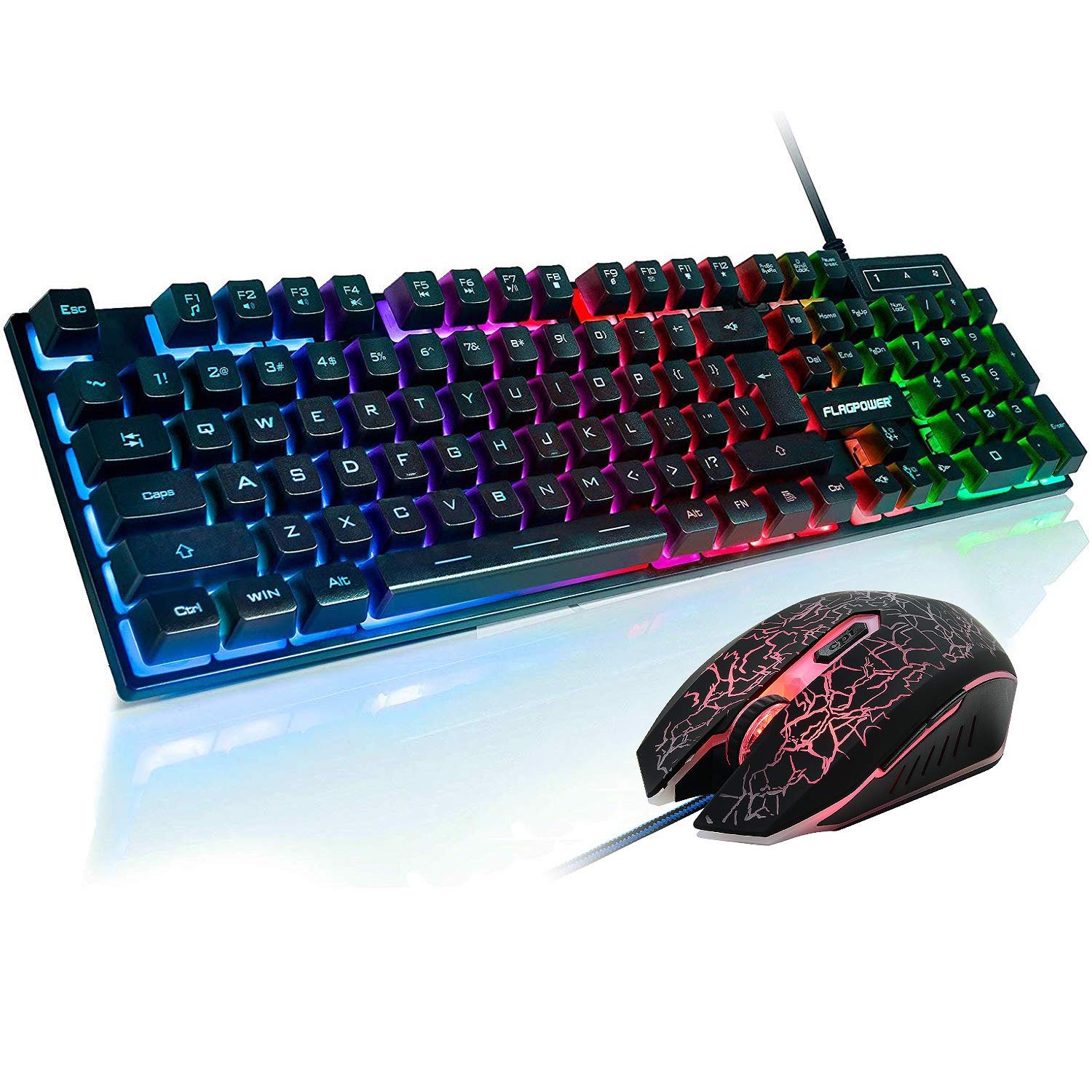 FLAGPOWER RGB Gaming Keyboard and Breathing Mouse Combo, Adjutable Breathing Backlit Mechanical Feel