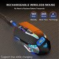 Bluetooth Mouse, Rechargeable Wireless Gaming Mouse Multi Device(BT 5.0/3.0+USB) with Side Buttons,
