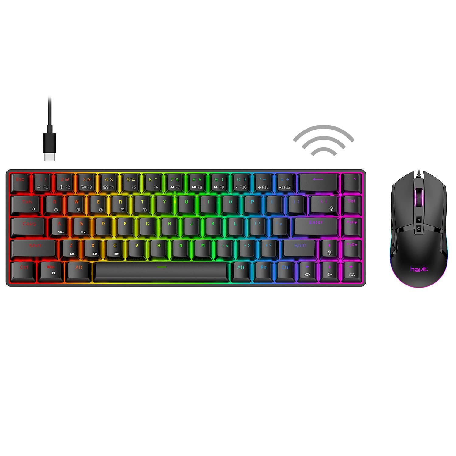 Havit 60% Wireless Mechanical Keyboard and Wired Mouse, Bluetooth 5.1 & Type C Wired 68 Keys Gaming 