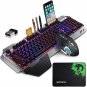Wireless Gaming Keyboard and Mouse Combo with Rainbow LED Backlit Rechargeable 4800mAh Battery Metal