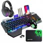 Wireless Gaming Keyboard Mouse Bluetooth Headset Kit with 16 RGB Backlit Rechargeable Battery Metal