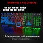 MFTEK RGB Rainbow Backlit Gaming Keyboard and Mouse Combo, Blue Lighted PC Gaming Headset with Micro