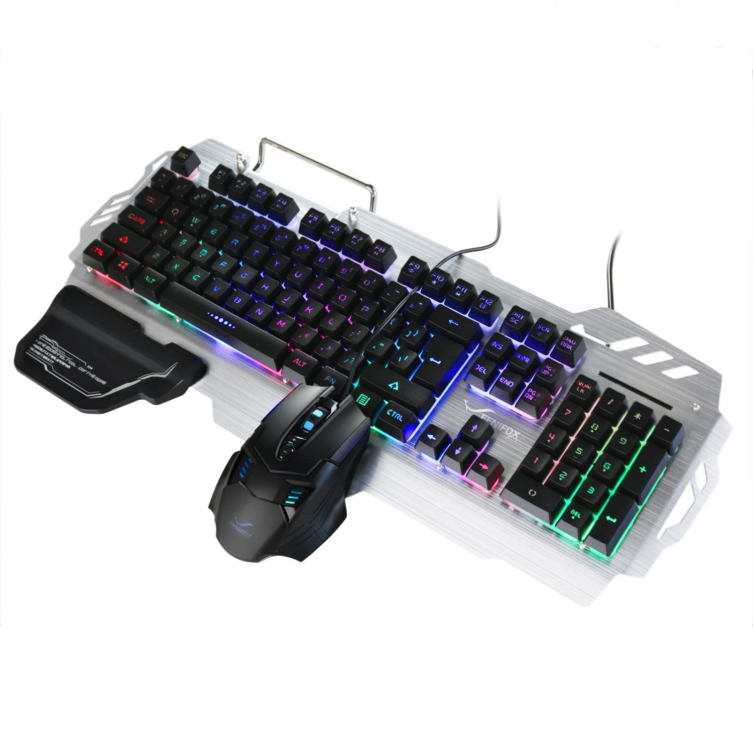FENIFOX Gaming Keyboard and Mouse, Wired Backlit Rainbow Ergonomic Mechanical Feeling Led Removable 