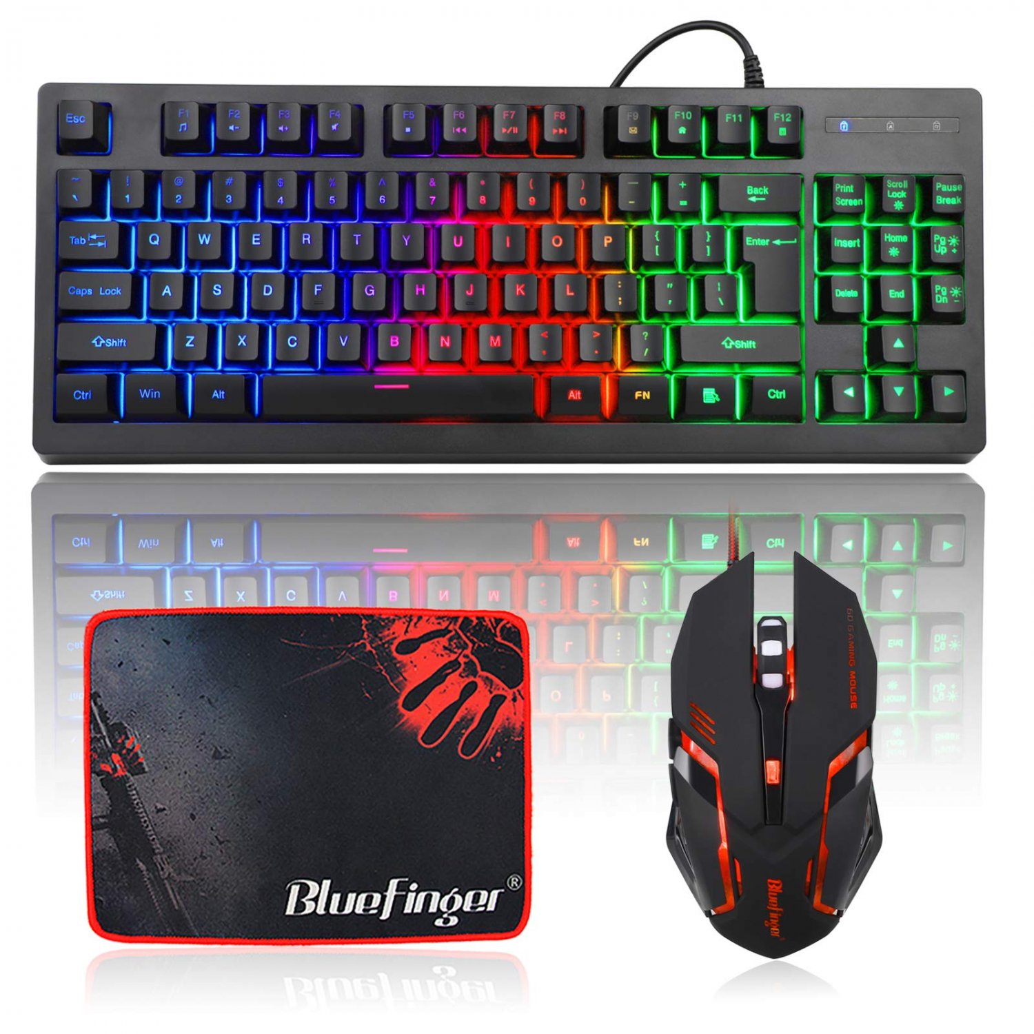 RGB 87 Keys Gaming Keyboard and Backlit Mouse Combo,BlueFinger USB Wired Rainbow Keyboard,Gaming Key