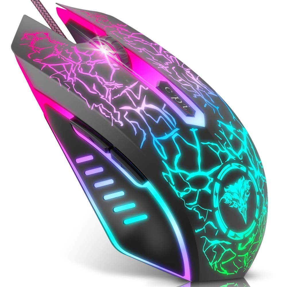 BENGOO Gaming Mouse Wired, USB Optical Computer Mice with RGB Backlit, 4 Adjustable DPI Up to 3600, 