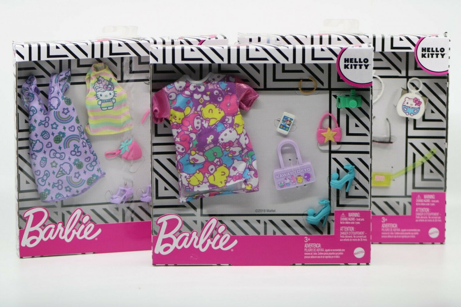 Barbie Doll Hello Kitty Fashion Set Of 3 packs