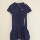 Ralph Lauren Polo Girls Cable Knit Pony Logo Sweater Dress Navy