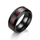 6mm Men’s Titanium Steel Black Comfort Fit Band with a Blood Red Carbon Fiber Center Inlay