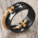 8mm Black Stainless Steel Comfort Fit Band with Removable Gold-Tone Cross Insert