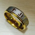 8mm Gold-Tone Comfort Fit Stainless Steel Band Featuring a Brush Silver "JESUS" Inlay