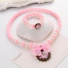 Girls Pink Frozen Bead Elsa Dress Bow Necklace Bracelet Set Gift
