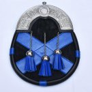 New Scottish Flag Leather Sporran Blue and White Celtic Chrome Cantle