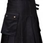 38" Size Scottish Men's Black Utility Black 16oz Cotton Drill Fabric Wedding Kilt