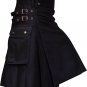 46" Size Scottish Men's Black Utility Black 16oz Cotton Drill Fabric Wedding Kilt