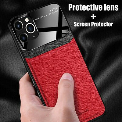 For iPhone 11/11 Pro/11 Pro Max Leather Hybrid Protective Glass Slim Case Cover