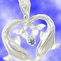 Genuine Sapphire Sterling Silver Heart Dolphins Necklace