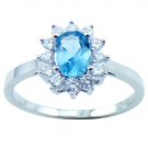 18K White Gold Plated Oval Blue Topaz Color CZ Ring