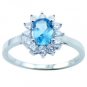 18K White Gold Plated Oval Blue Topaz Color CZ Ring