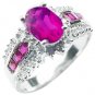 18K White Gold Plated Oval Garnet Color CZ Ring