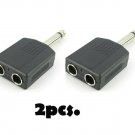 New 2x Mono 6.35mm 1/4" Splitter 1 Male Plug to 2 Female Jack Audio Y Adapter