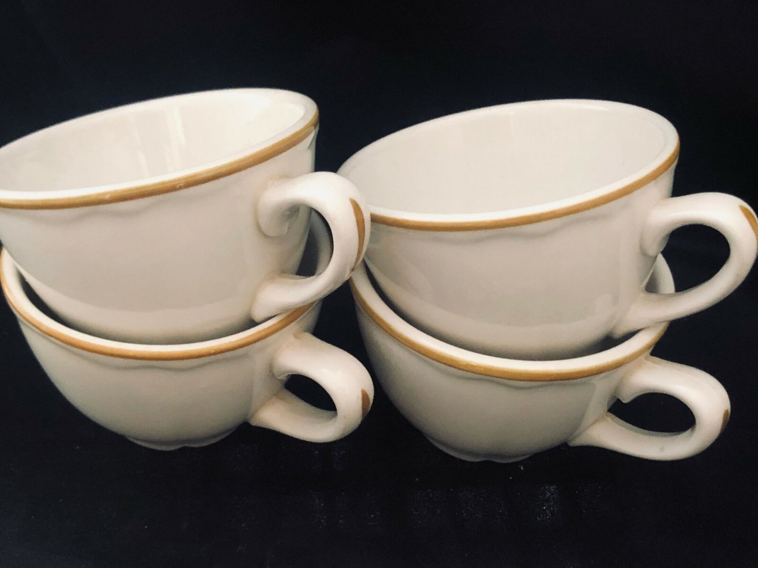 Homer Laughlin Stoneware 4 Coffee Cups Gold Rim