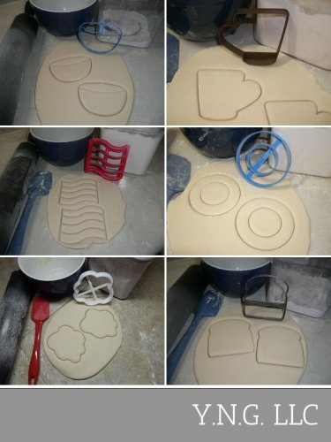 BREAKFAST FOOD MORNING AM BRUNCH SET OF 6 COOKIE CUTTERS BAKING TOOL 3D PRINTED MADE IN USA PR1485