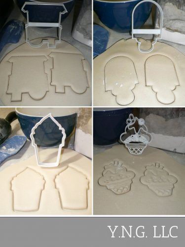 ICE CREAM DESSERT TREAT SUNDAE TRUCK SET OF 4 COOKIE CUTTERS BAKING TOOL 3D MADE IN USA PR1481