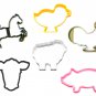 Farm Ranch Animals Pig Cow Chick Lamb Horse Set Of 6 Cookie Cutters USA PR1108