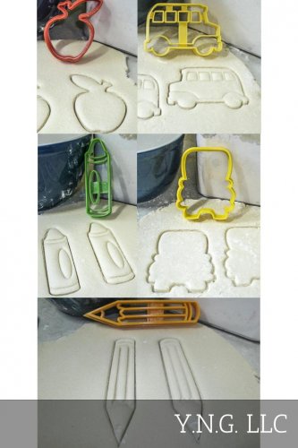 First Day Of School Bus Crayon Pencil Apple Set Of 5 Cookie Cutters USA PR1087