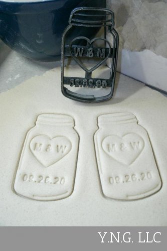 MASON JAR PERSONALIZED WITH HEART INITIALS DATE WEDDING COOKIE CUTTER USA PR2017