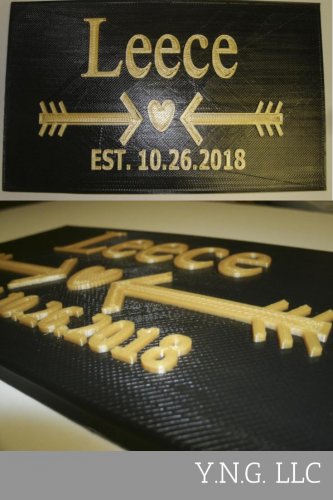 Wedding Anniversary Arrow Design Wall Plaque Custom Color Name Year 3D Printed Made In USA PR960
