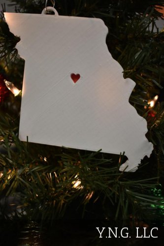 MISSOURI STATE OUTLINE JEFFERSON CITY HEART CUTOUT HOLIDAY ORNAMENT USA PR244-MO