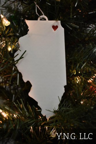 ILLINOIS STATE OUTLINE SPRINGFIELD RED HEART ORNAMENT HOLIDAY CHRISTMAS PR244-IL