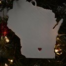 WISCONSIN STATE OUTLINE MADISON RED HEART ORNAMENT HOLIDAY CHRISTMAS PR244-WI