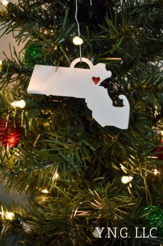 Massachusetts State Boston Heart Ornament Holiday Christmas Decor USA PR244-MA