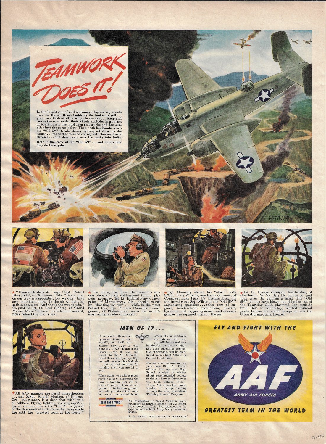 AAF WWII 1944 Vintage Original Color U.S. Army Air Forces Recruitment ...