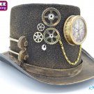 Steampunk Copper Top Hat Halloween Costume Cosplay Party W/ Clock and Chains