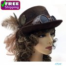 Women Steampunk Festival Party Vintage Party Hat with Goggle Brown