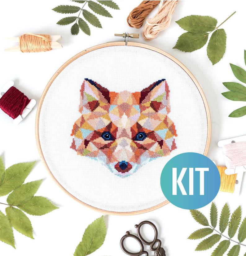 Fox Cross Stitch Kit DIY Animal Embroidery Kit Counted Cross Stitch