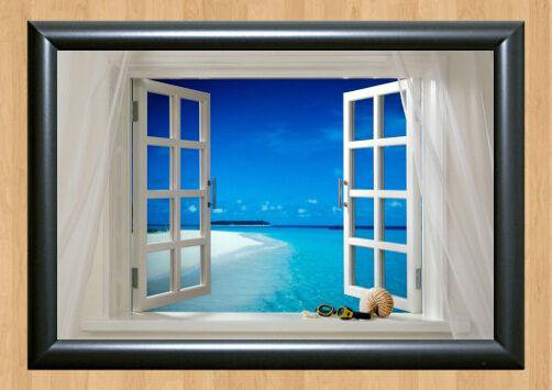Beautiful Tropical Sea View Window Beach Scene Home Decor  Poster Print Photo A3