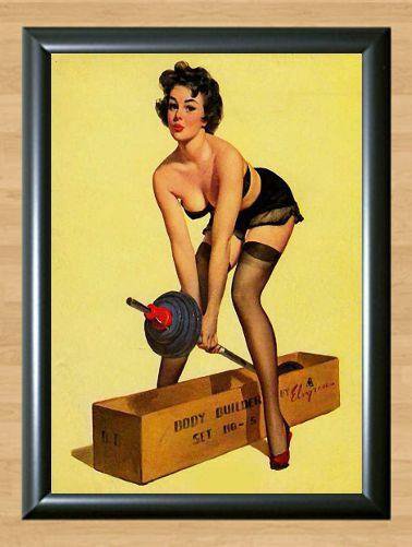 Gil Elvgren Gym Weights fail Retro Pinup Girl  Print Poster Vintage Photo A3