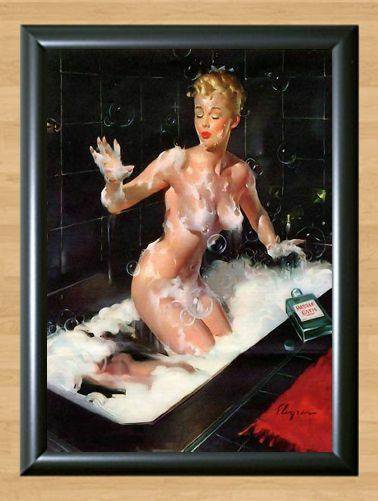 Gil Elvgren Bathing soap fail Retro Pinup Girl  Print Poster Vintage Photo A4