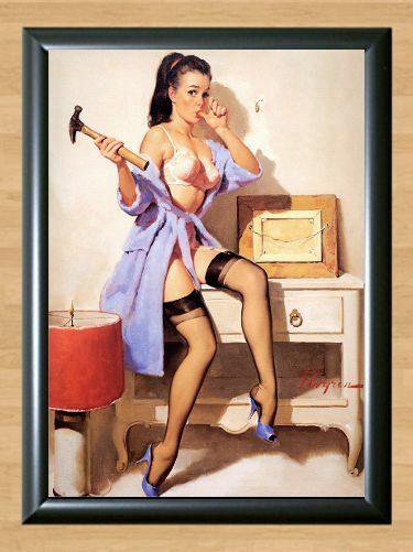Gil Elvgren Oops Wrong Nail Girl Retro Pin Up Home Deco  Print Poster Photo A4