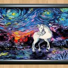 Unicorn Starry Night Painting Wall Home House Deco Room Kid Art Photo Poster A4