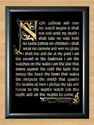 Game of Thrones Watcher on The Wall Knights Watch Poem Oath Print Poster A4