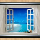 Beautiful Tropical Sea View Window Beach Scene Home Decor  Poster Print Photo A2 16.5x23.4""