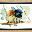 Watercolor Birds Painting Wall Home House Deco Room Kid Art Photo Poster A2 16.5x23.4""
