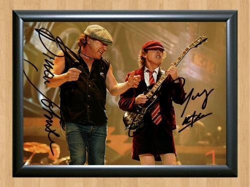 Angus Young Brian Johnson AC DC Signed Autographed Photo Poster Print Memorabilia A2 16.5x23.4""
