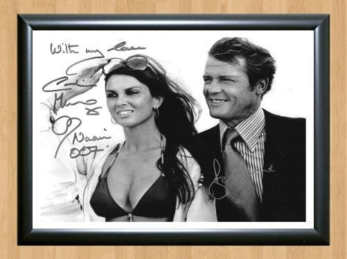 James Bond Roger Moore Caroline Munro Signed Autographed Photo Poster Print Memorabilia A2 16.5x23.4